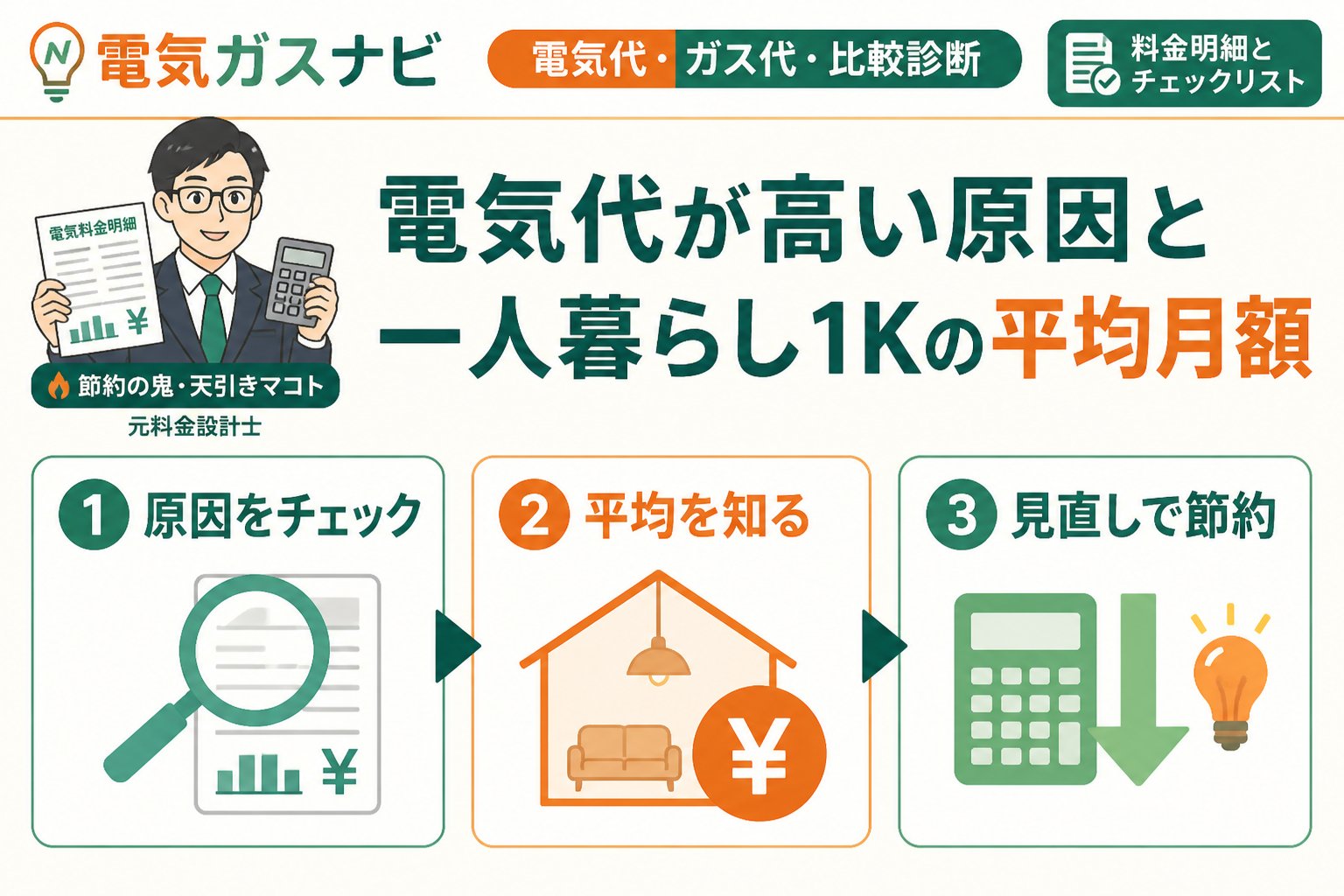 電力比較 電気代が高い原因と一人暮らし1Kの平均月額