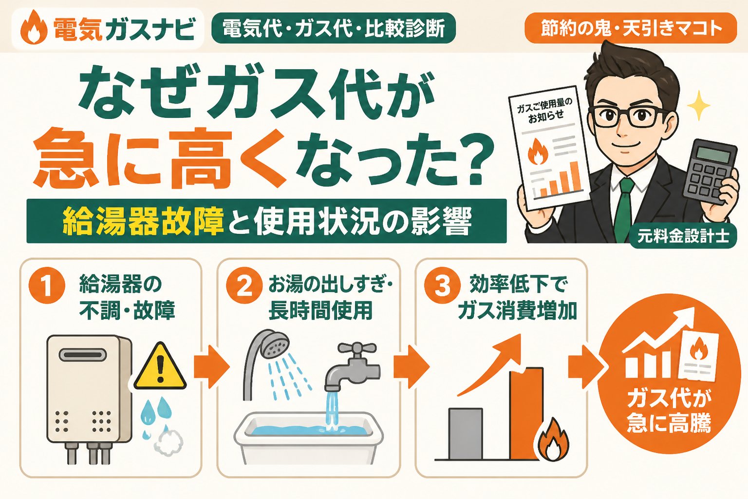 ガス比較 なぜガス代が急に高くなった？給湯器故障と使用状況の影響