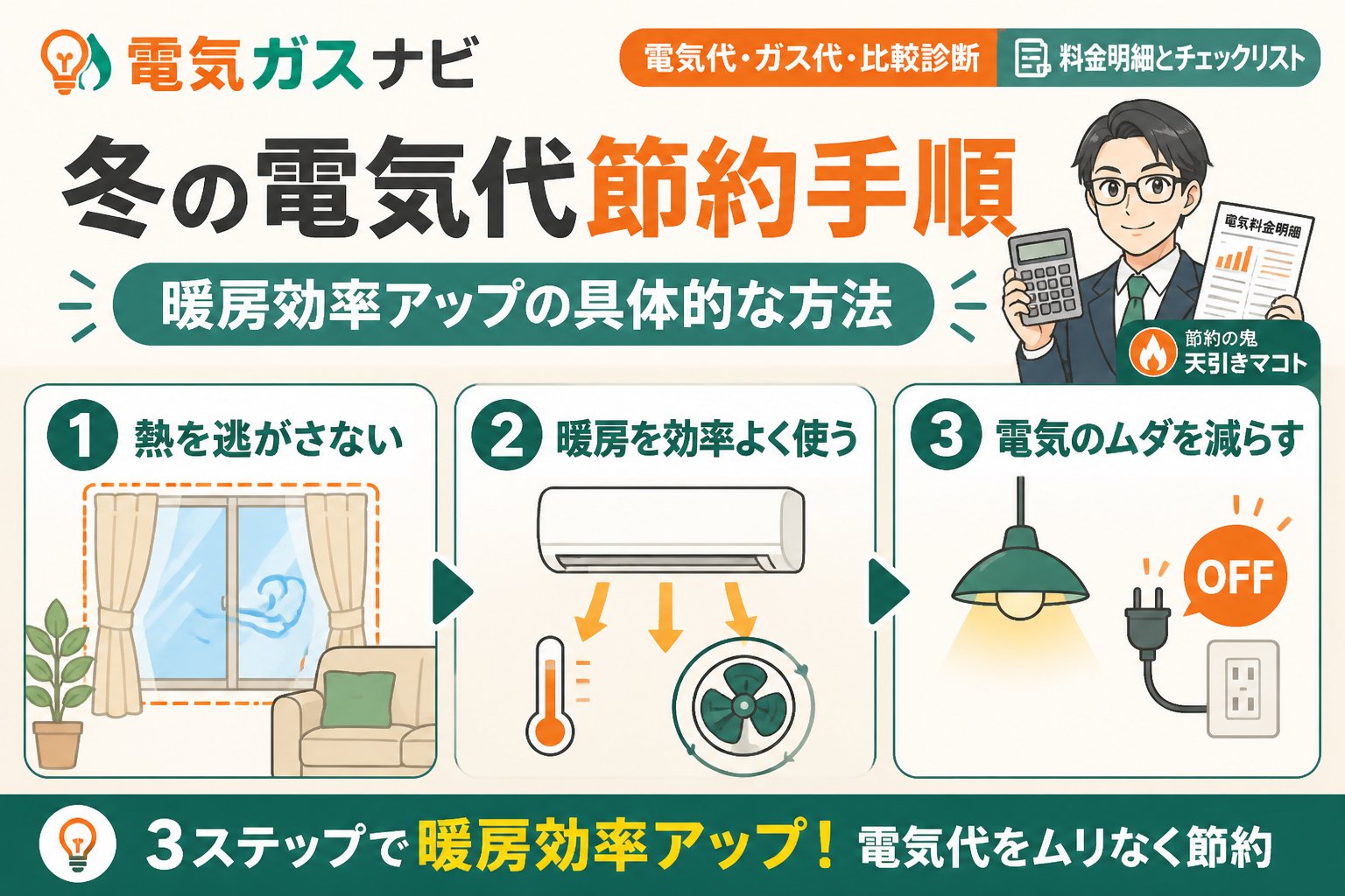 節約 冬の電気代節約手順・暖房効率アップの具体的な方法
