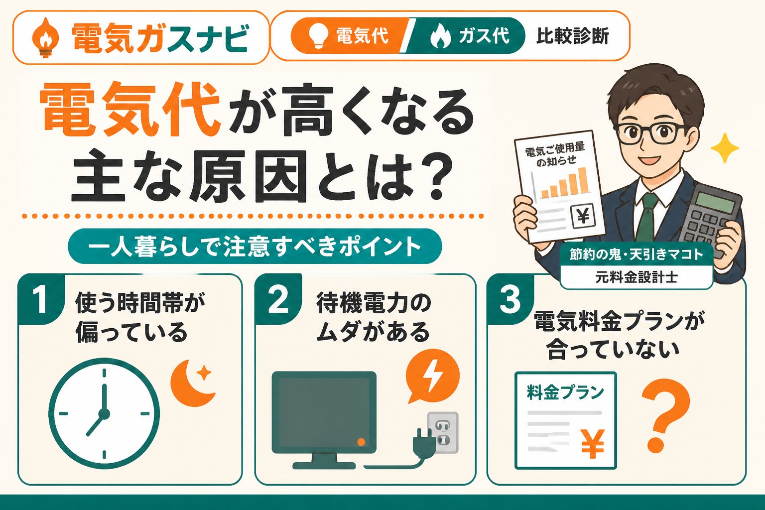 電力比較 電気代が高くなる主な原因とは？一人暮らしで注意すべきポイント