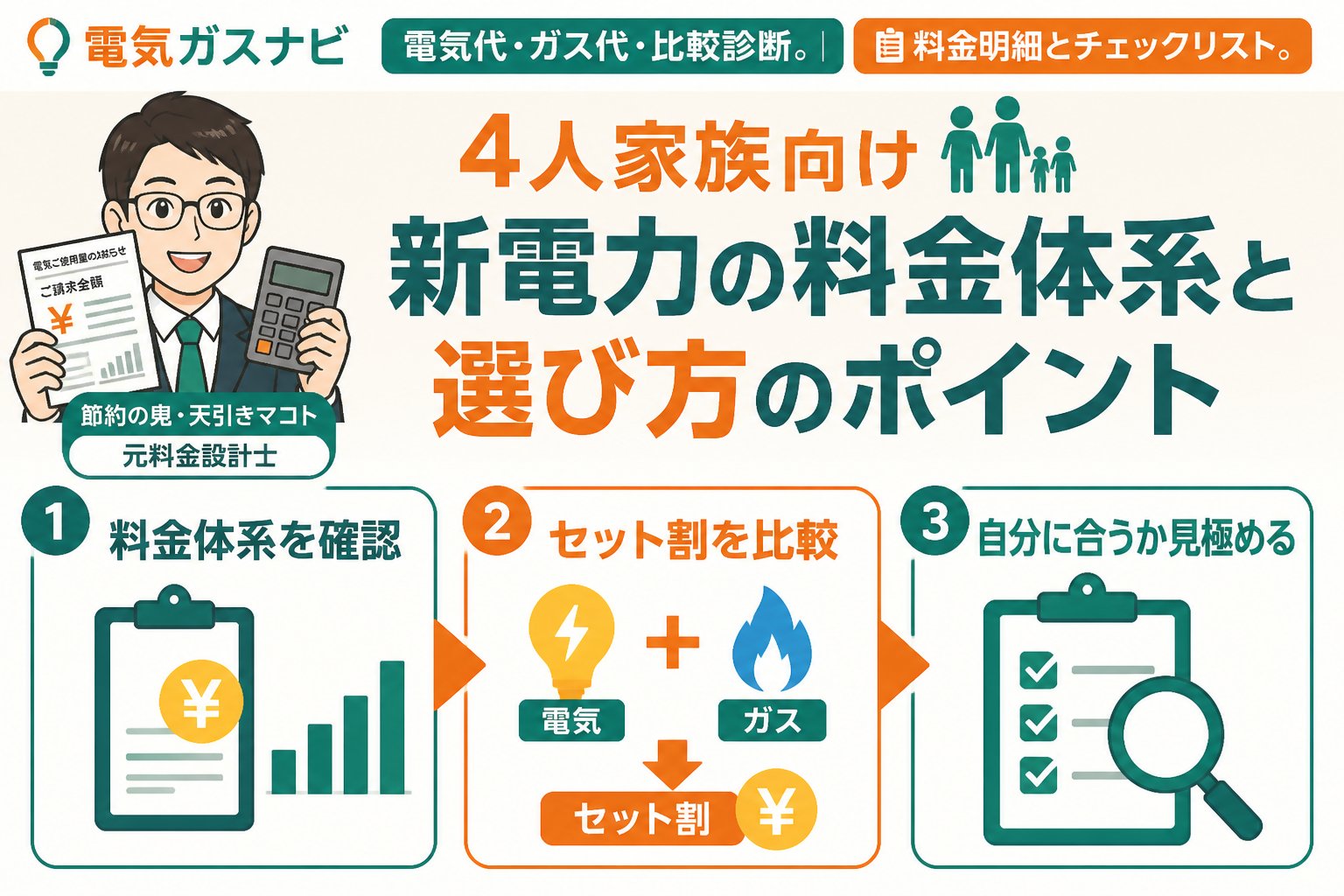 電力比較 4人家族向け新電力の料金体系と選び方のポイント