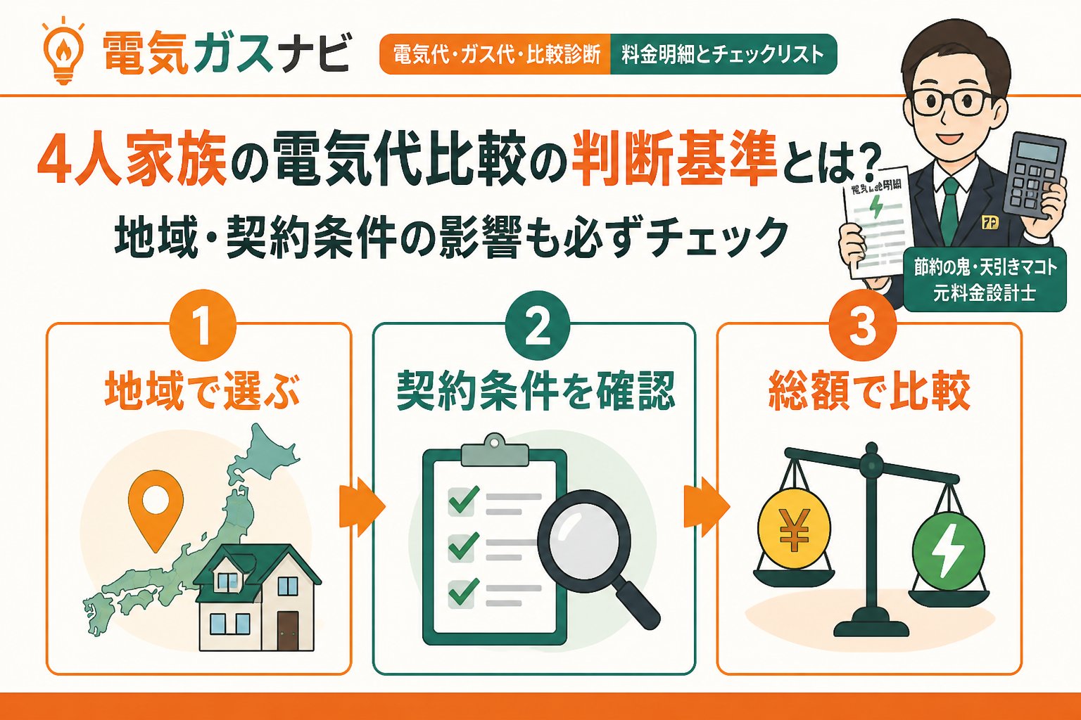 電力比較 4人家族の電気代比較の判断基準とは？地域・契約条件の影響も必ずチェック