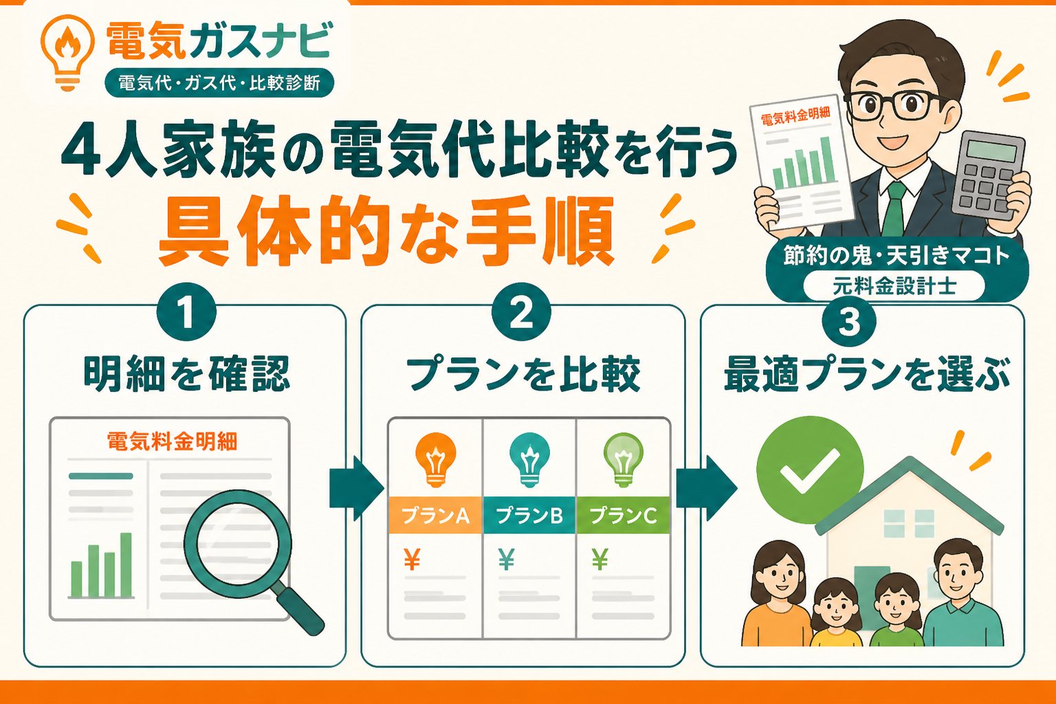 電力比較 4人家族の電気代比較を行う具体的な手順
