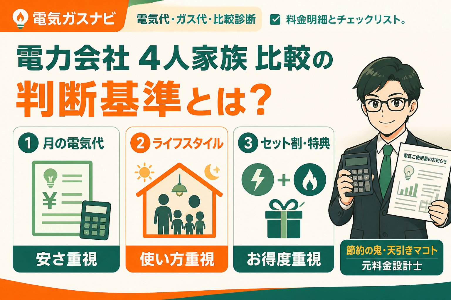 電力比較 電力会社 4人家族 比較の判断基準とは？重要ポイントを解説