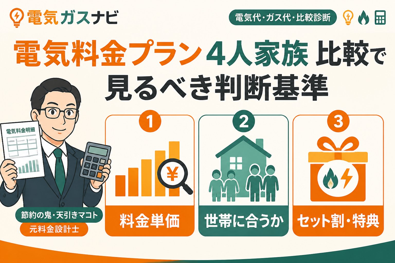 電力比較 電気料金プラン 4人家族 比較で見るべき判断基準