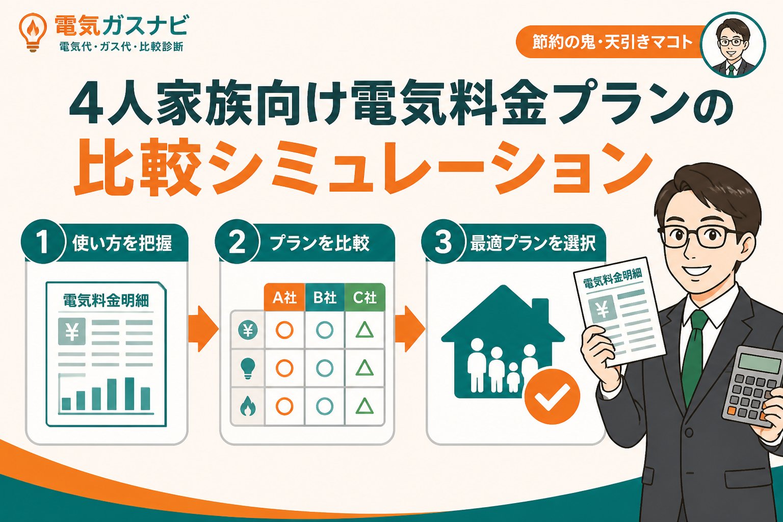 電力比較 4人家族向け電気料金プランの比較シミュレーション