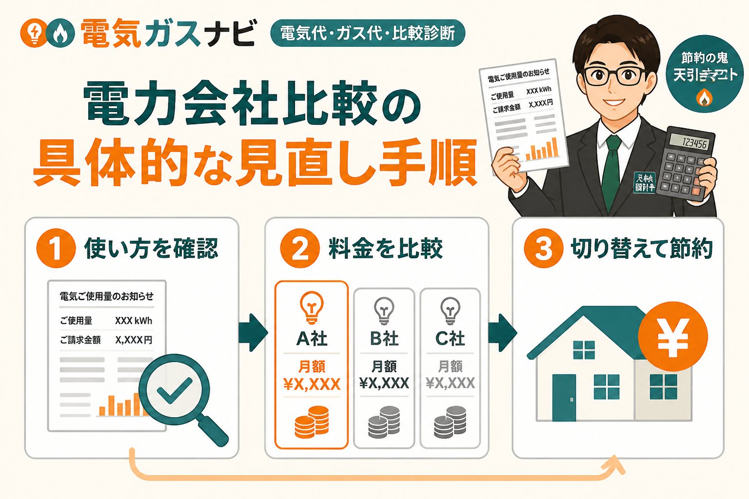 電力比較 電力会社比較の具体的な見直し手順
