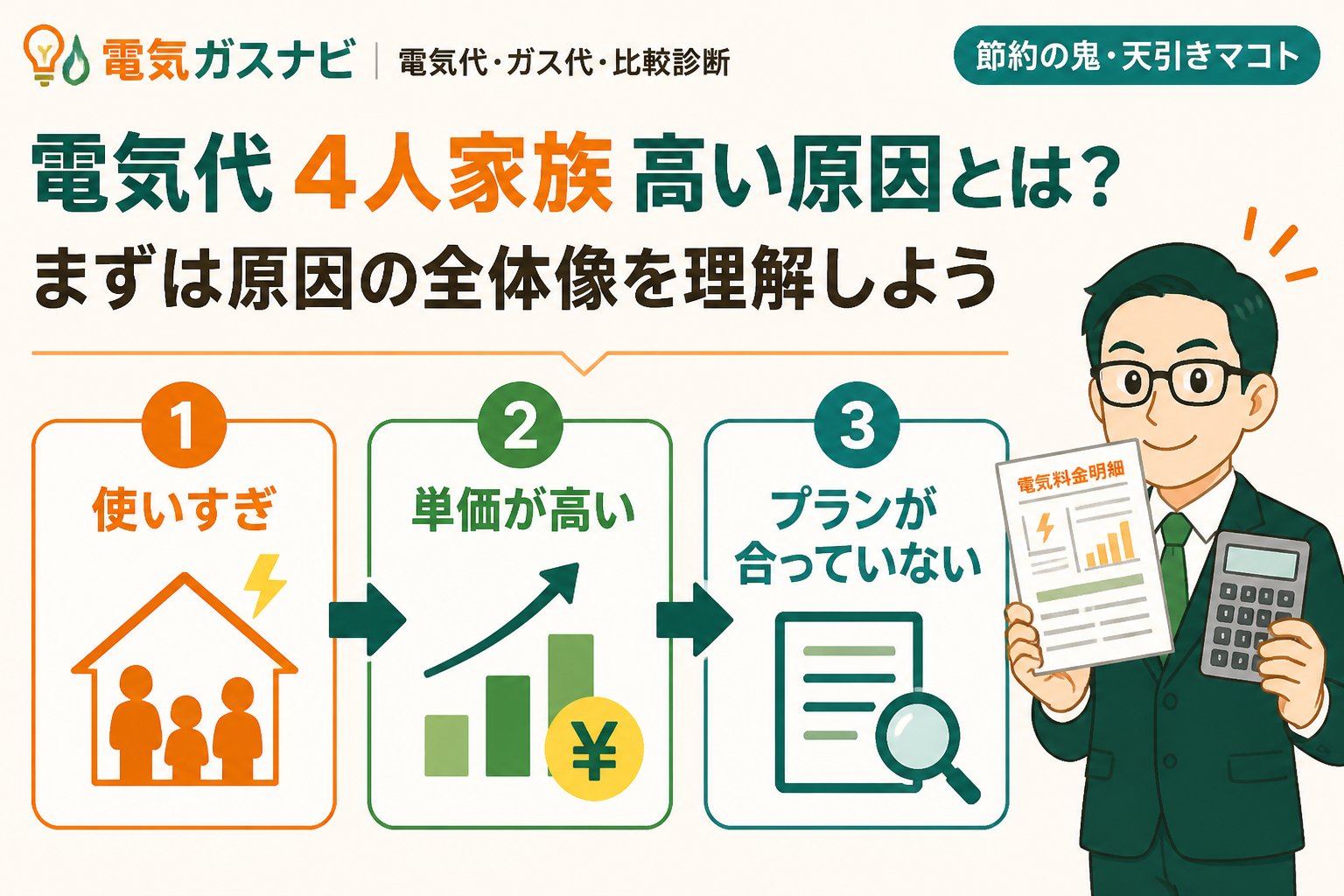 電力比較 電気代 4人家族 高い原因とは？まずは原因の全体像を理解しよう