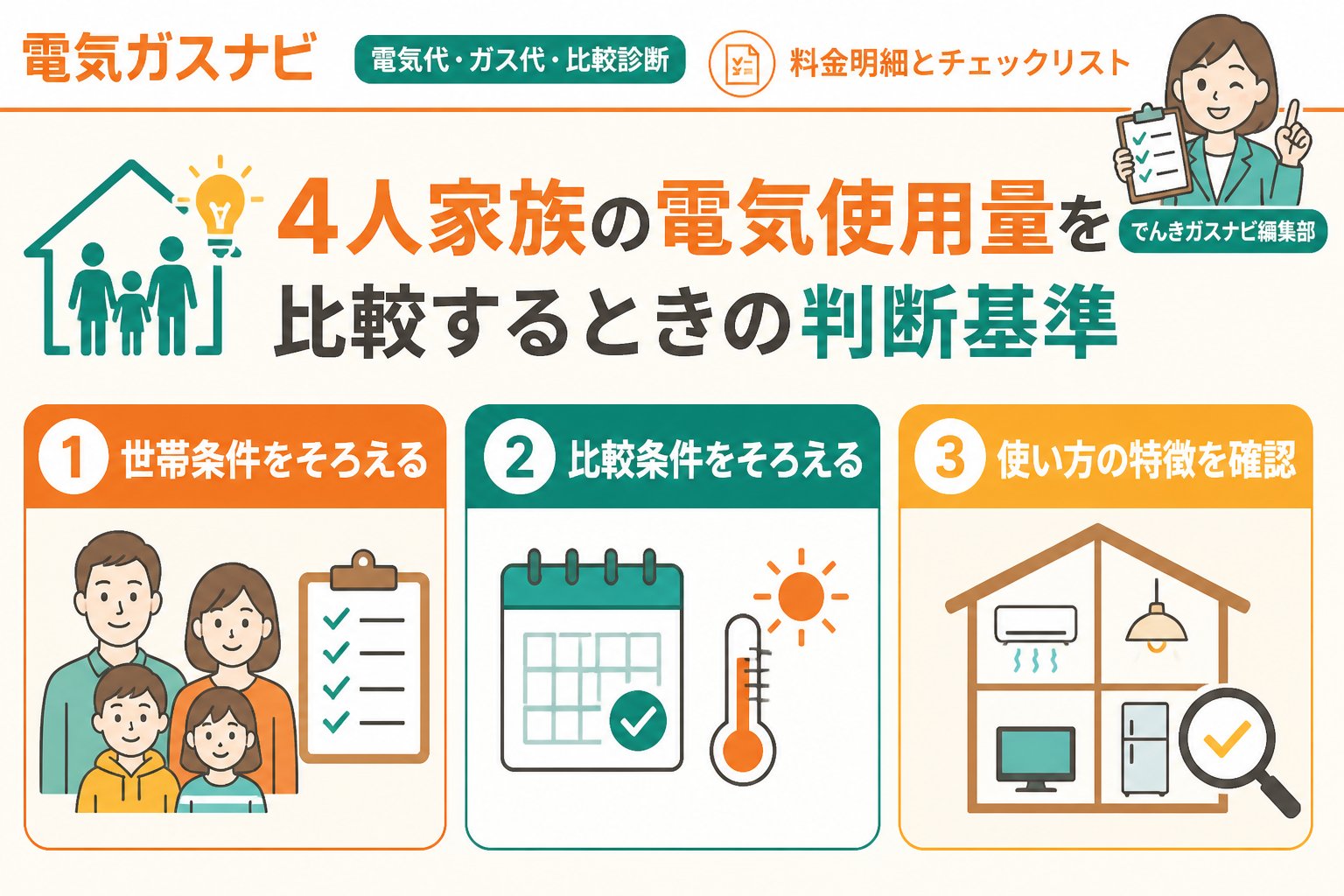 電力比較 4人家族の電気使用量を比較するときの判断基準