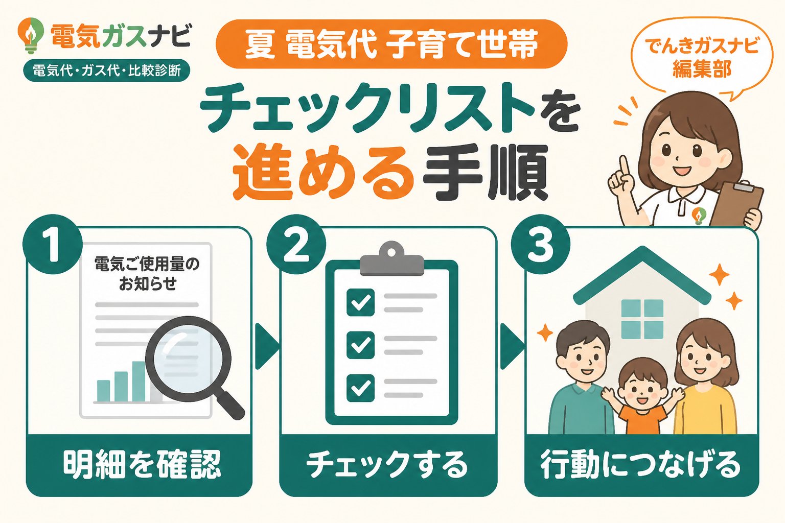 節約 夏 電気代 子育て世帯 チェックリストを進める手順